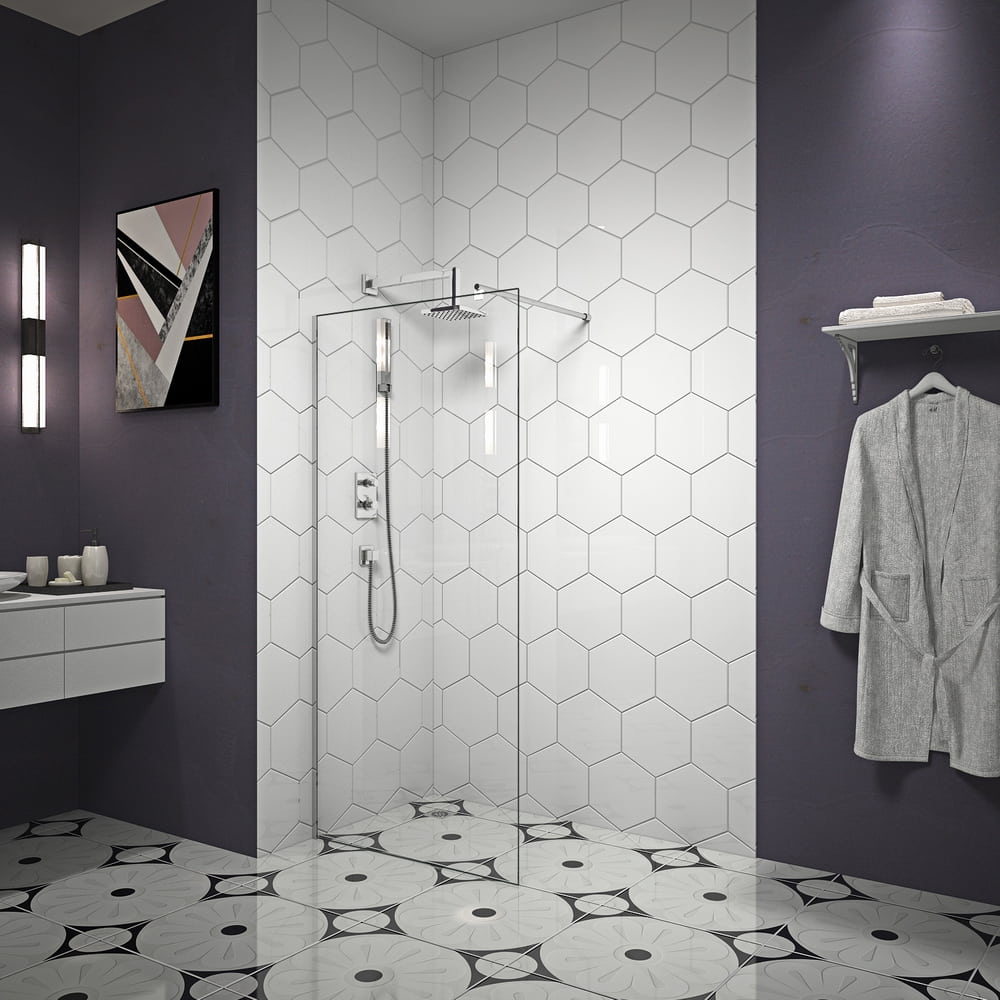 Salle de douche en verre d'angle partitionné sans porte avec douche supérieure RL-M12