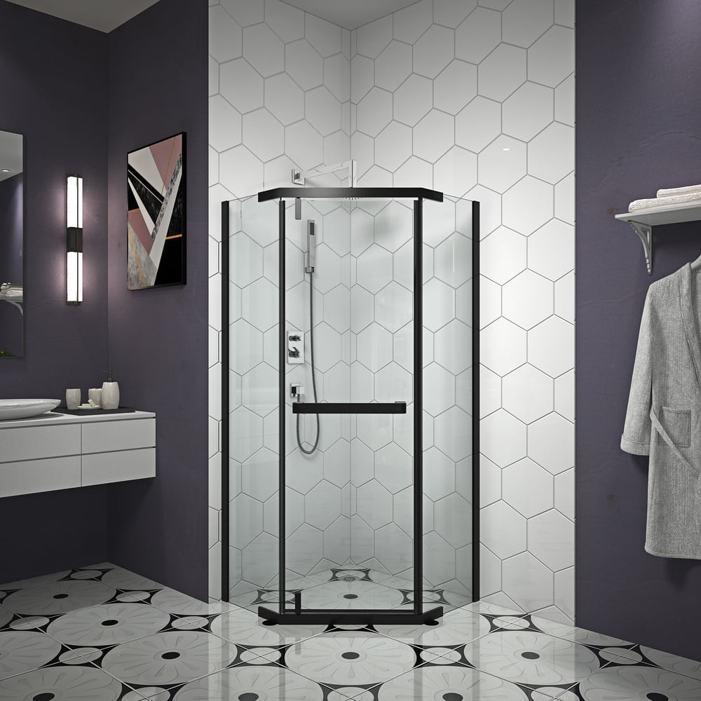 Salle de douche d'angle simple avec cadre en aluminium noir en forme de diamant RL-A28
